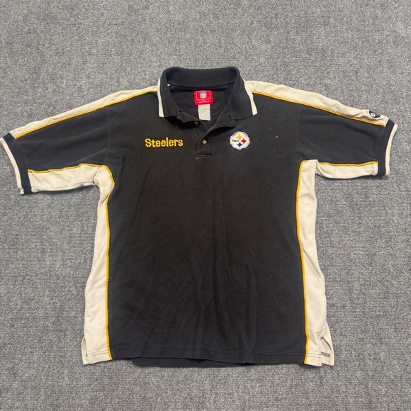 NFL Polo Shirt Men's Large Pittsburg Steelers 1/4 Button Up Stained Embroidered - Picture 1 of 15
